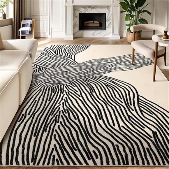 5×8 Ft Area Rugs, Abstract Washable Rug, Modern Black and White Rug - Picture 7 of 7